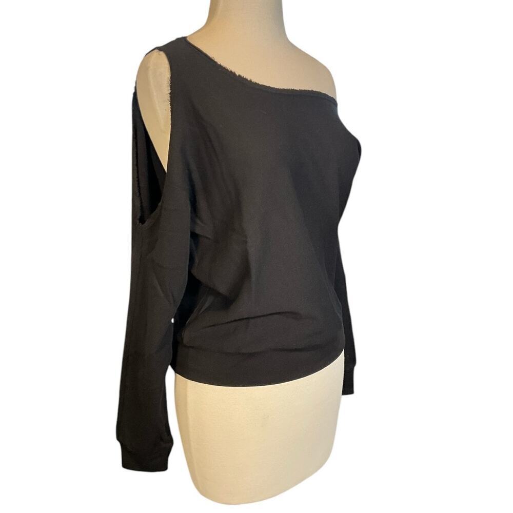 NWT Lanston Sweatshirt Women's XS Black One Shoulder Pullover Top Athletic